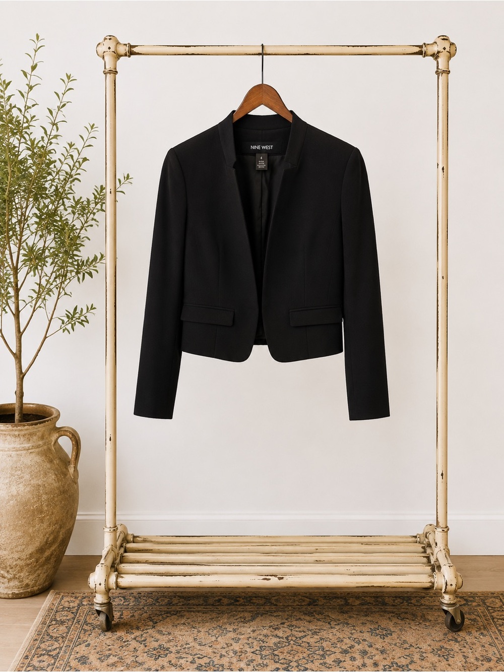 Nine West Black Cropped Open-Front Blazer